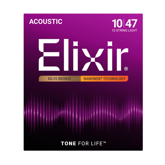 Elixir Nanoweb 80/20 Bronze Acoustic 12 string Guitar Strings - .010-.047