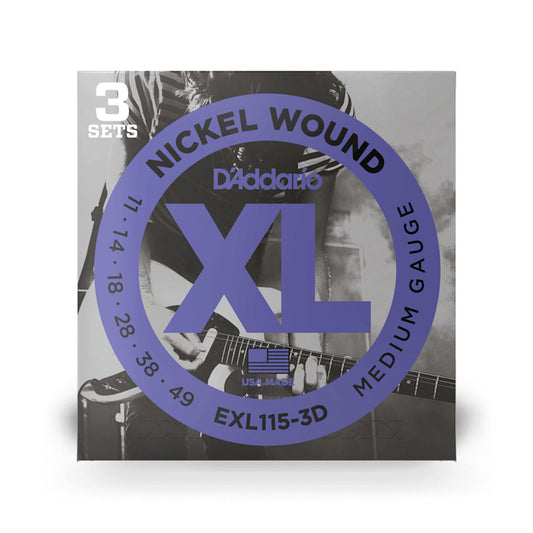 Daddario EXL115-3D, Medium Electric Guitar Strings 3-Pack