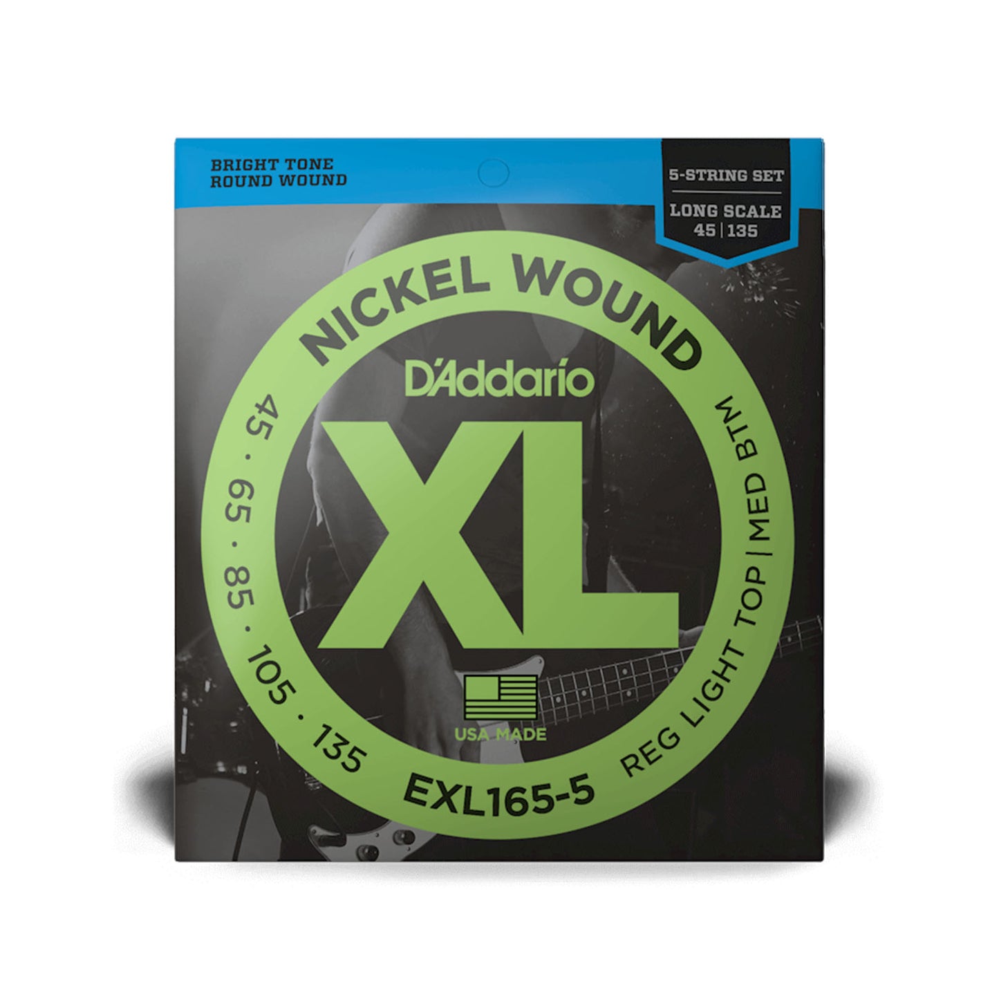 Daddario EXL165-5, Regular Light Top/Medium Bottom Long Scale 5-String Bass Strings