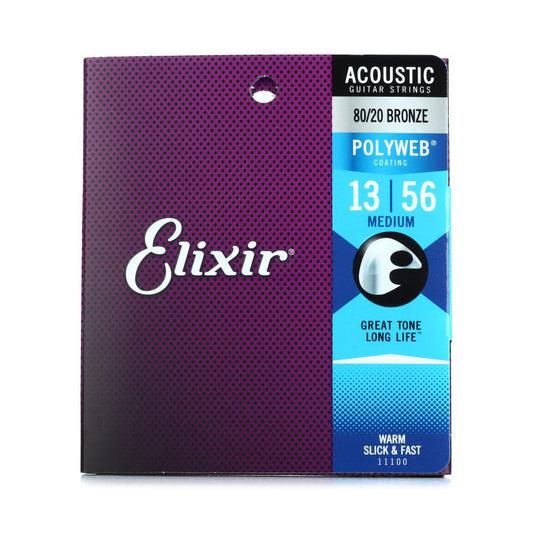 Elixir Strings 11100 Polyweb 80/20 Bronze Acoustic Guitar Strings - .013-.056 Medium