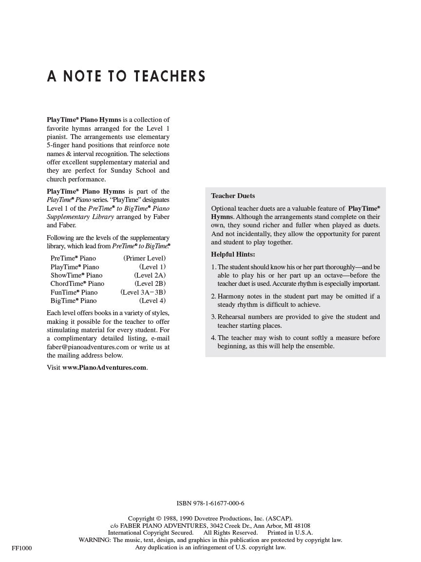 Faber Piano Adventures - PlayTime® Piano Hymns - Level 1