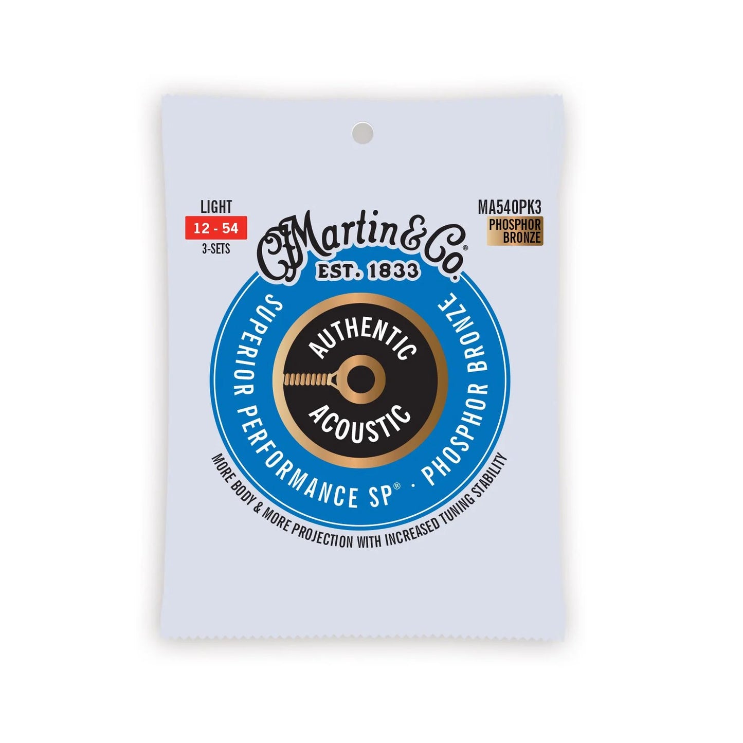 Martin MA540PK3 Authentic Acoustic SP® Guitar Strings Phosphor Bronze, 3-PACK, 12-54