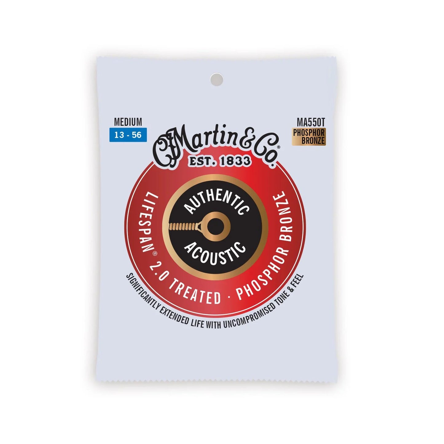 Martin MA550T Authentic Acoustic Lifespan® 2.0 Guitar Strings Phosphor Bronze, 13-56