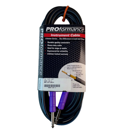 ProFormance 15' Instrument Cable 1/4" Straight To 1/4" Straight Angle