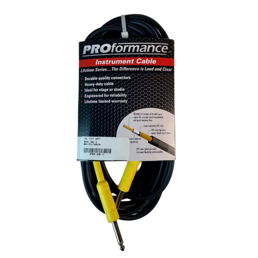 ProFormance 20' Instrument Cable 1/4" Straight To 1/4" Straight Angle