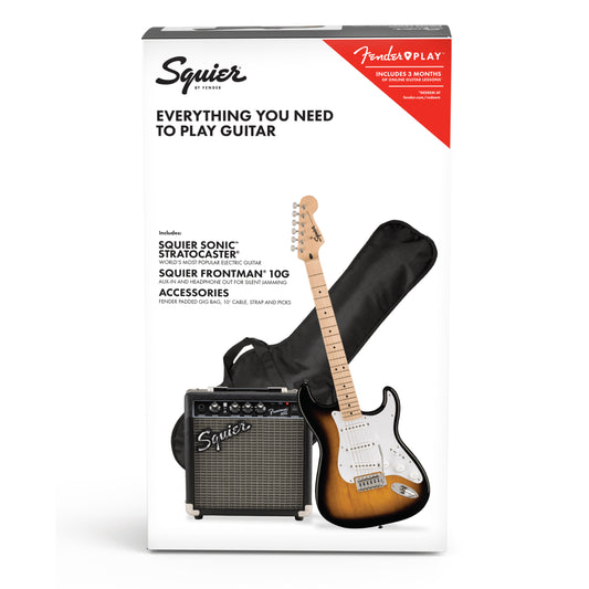 Squier Sonic Stratocaster Pack, Maple Fingerboard, 2-Color Sunburst, LOCAL PICKUP OR DELIVERY ONLY