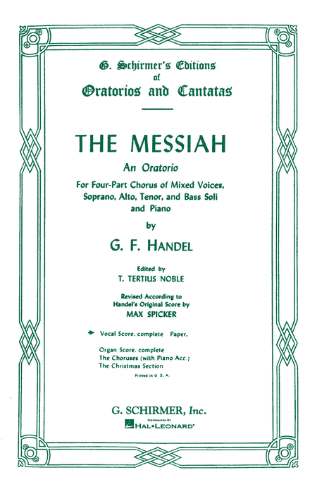 Handel - Messiah (Oratorio, 1741) - SATB - G. Schirmer